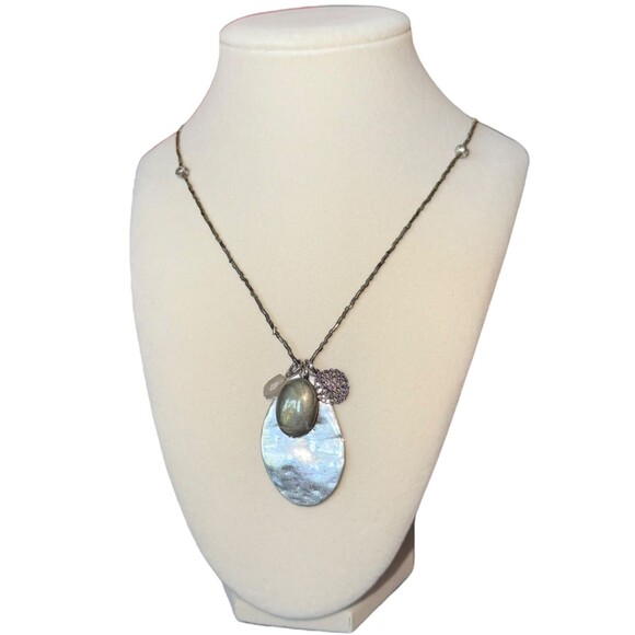 J. Jill Beaded Chain Necklace Stone Charms Silver Tone Oval Layered Mixed Metal - Picture 4 of 9